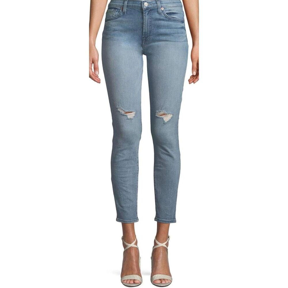 NWT 7 For All Mankind Gwenevere Skinny Ankle Mid Rise Distressed Jeans Size 32